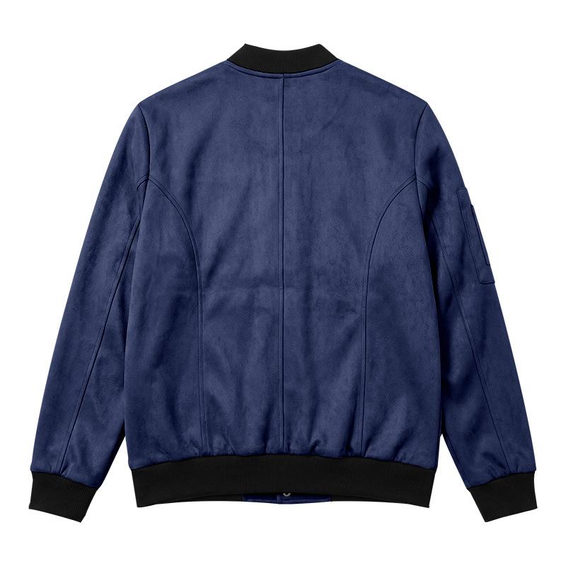 Autumn and Winter Men's Suede Solid Color Patchwork Casual Sports Stand Up Collar Button Jacket Long Sleeved Jacket Cardigan