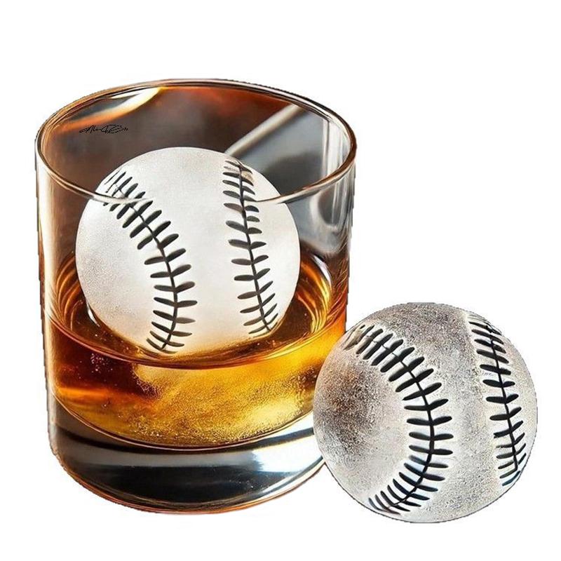 2/4 Grid Silicone Whiskey Ice Ball Maker Mold with Built-In Funnel 3D Baseball Shape Easy Fill And Release for Unique Ice Cubes