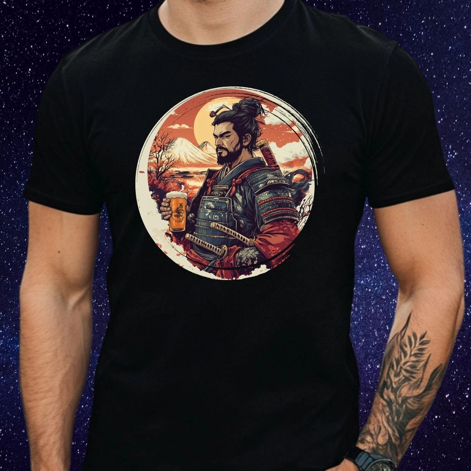 T-Shirt Herren Samurai mit Bier Motiv Baumwolle Größe S bis 5XL XXXL