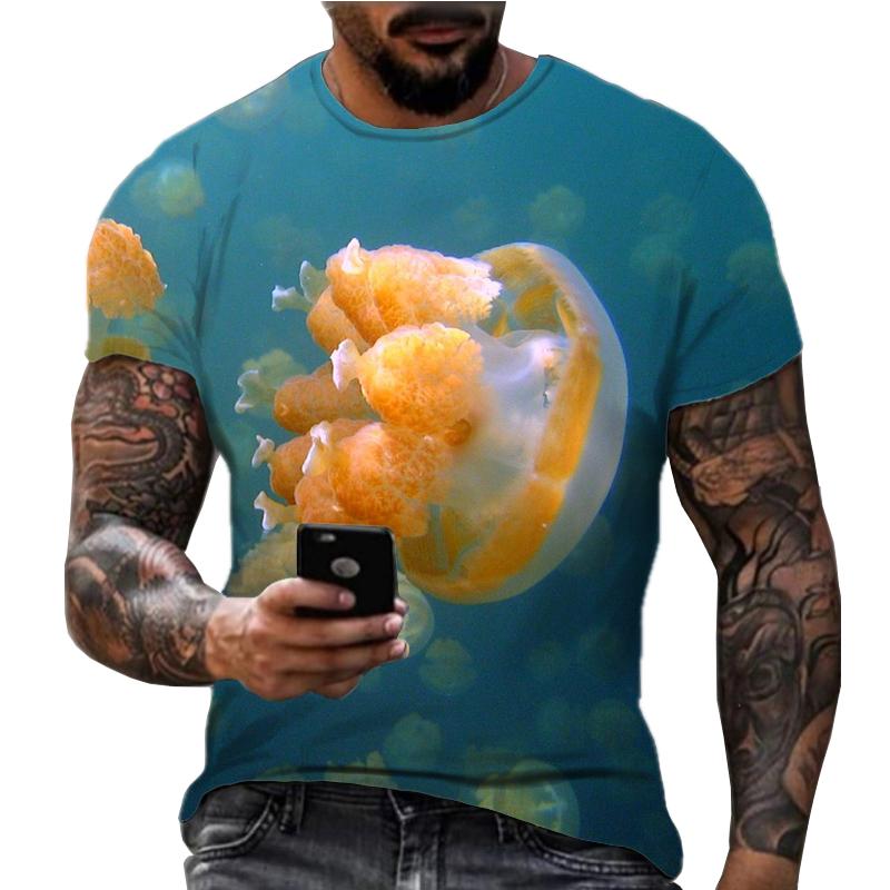 Summer Hot and Colorful Jellyfish Pattern 3D Printing American Casual Sports and Fitness Short Sleeved T-shirt