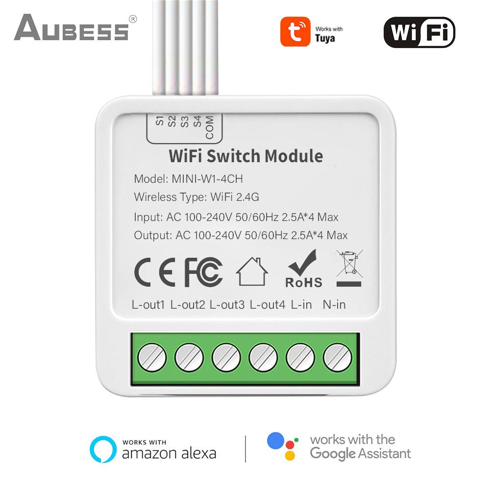 1PC Aubess Mini Tuya 2/3/4gang WIFI Comutator inteligent Modul de comutare DIY Smart Life APP Control Funcționează cu Alexa și Google Home