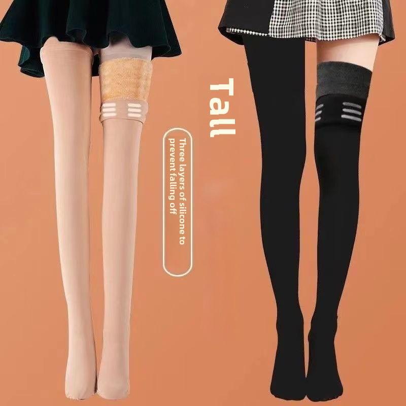 Protiskluzové ponožky po stehna se sametovou podšívkou: Teplé zimní podkolenky