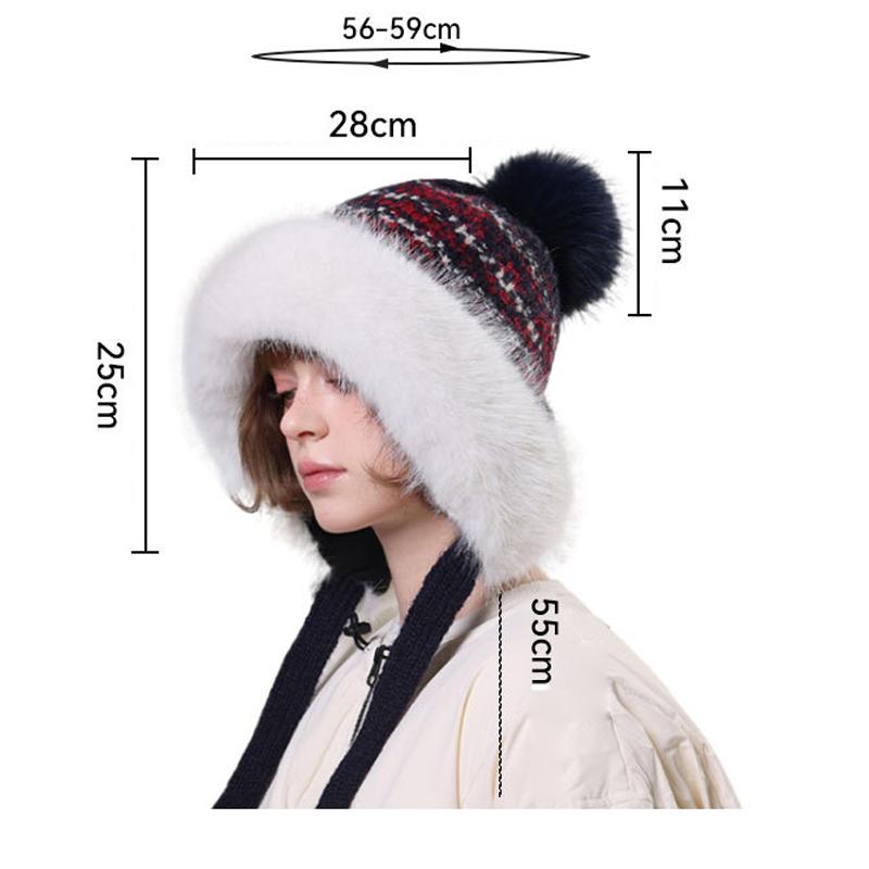 Winter Retro Big Fur Collar Fur Ball Knitted Hat Women's Outdoor Windproof Face Protection Hat