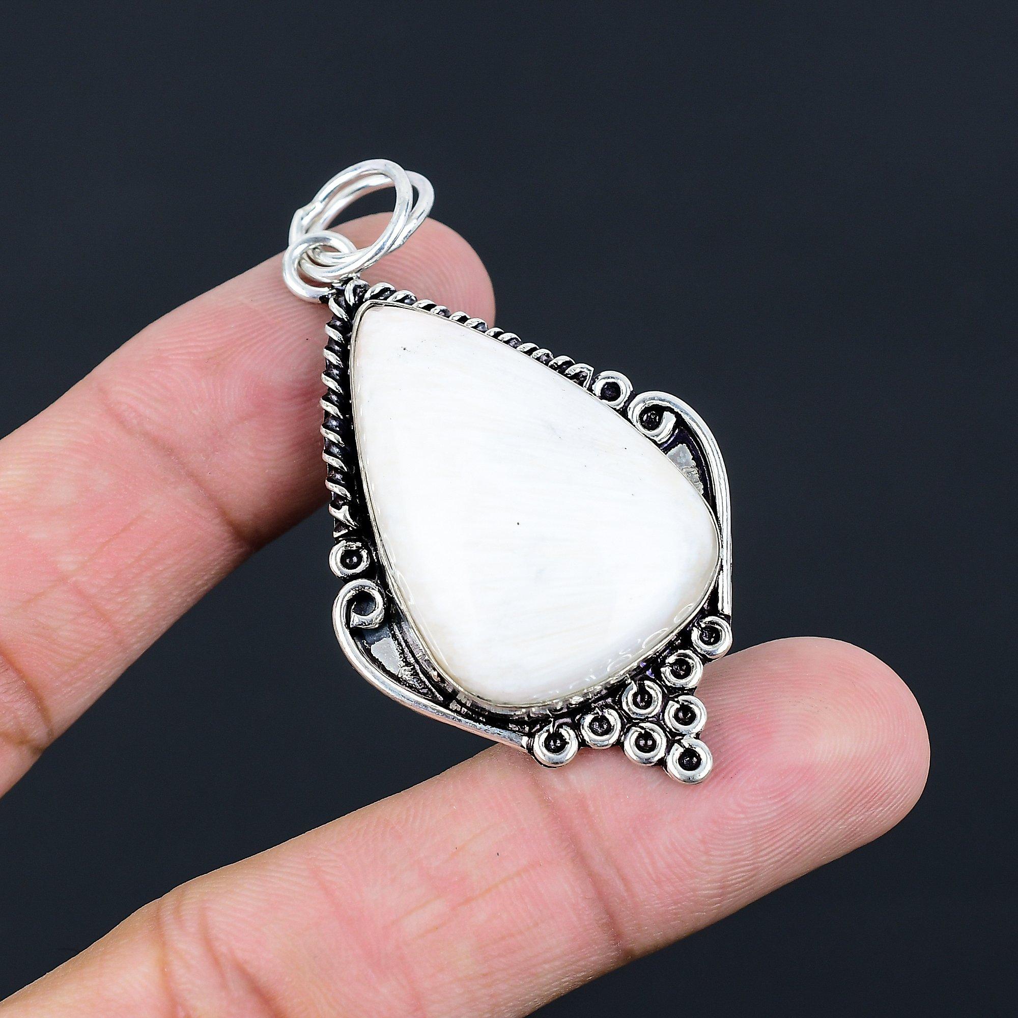 Daughters Day Sale Scolecite Stone Sister Bezel Wedding Pendant Sterling Silver