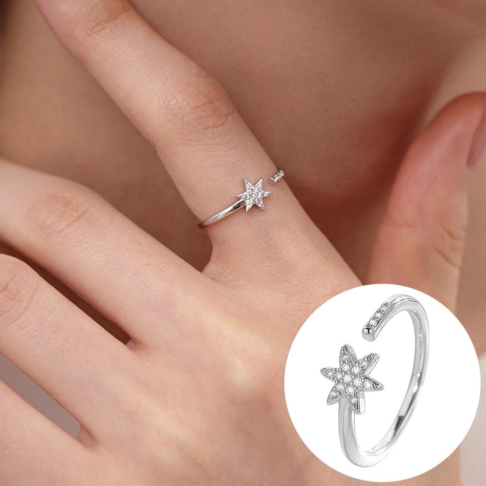 Exquisiter offener Goldring: Japanischer & Koreanischer Stil, Dünnes Band mit Diamanten besetzt, Stapelbarer & Eleganter Fingerschmuck