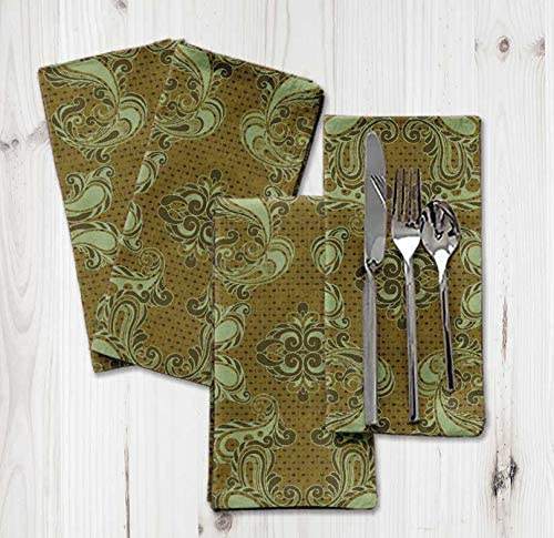 S4Sassy Verde Geométrico e Paisley Damasco Decoração de Mesa para Festas Conjunto de Guardanapos de Tecido Reutilizável 18 x 18"(Pacote de