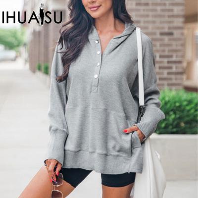 V-Neck Solid Women's Casual Sweatshirt Hundred Hooded Sweatshirt Top