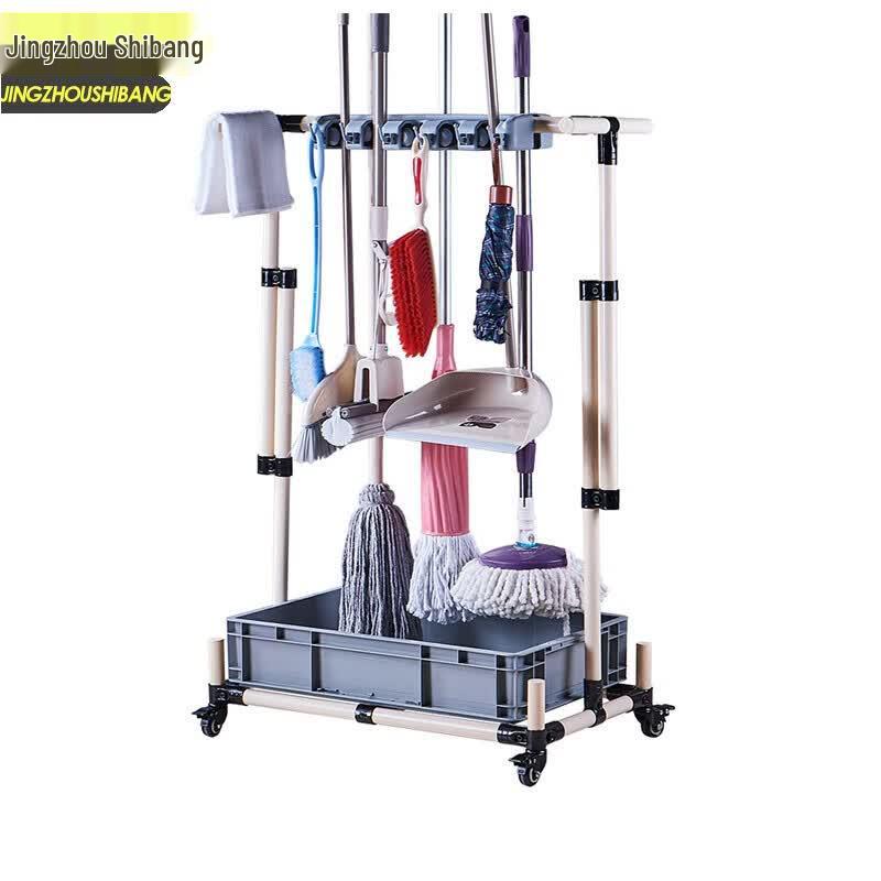 Stainless Steel Movable Cleaning Tool & Mop Storage Cart