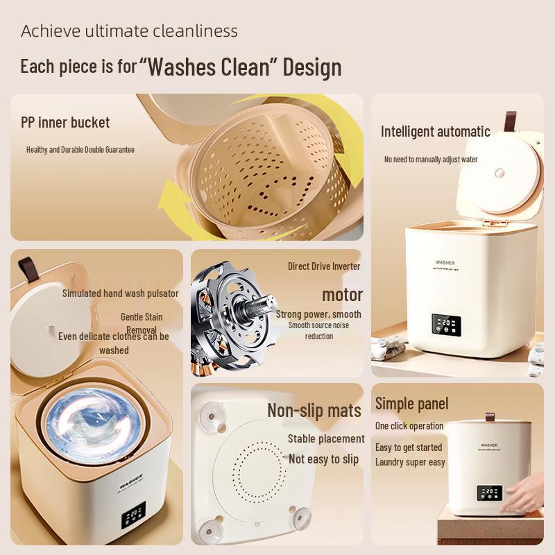 Compact Smart Washer-Dryer Combo for Underwear and Socks - Automatic Mini Laundry Machine
