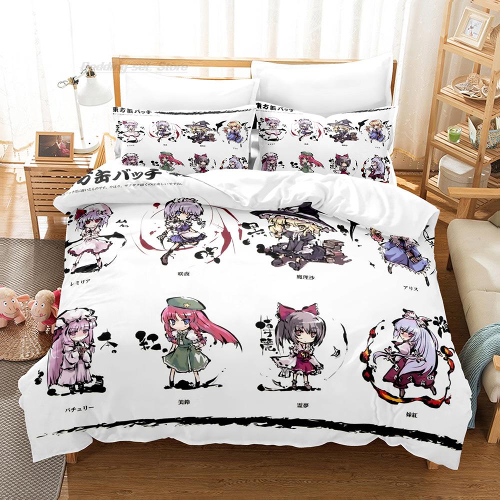 Touhou Project Bedding Set Single Twin Full Queen King Size Bed Set Aldult Kid Bedroom Duvetcover Sets 3D Print Cartoon Kawaii