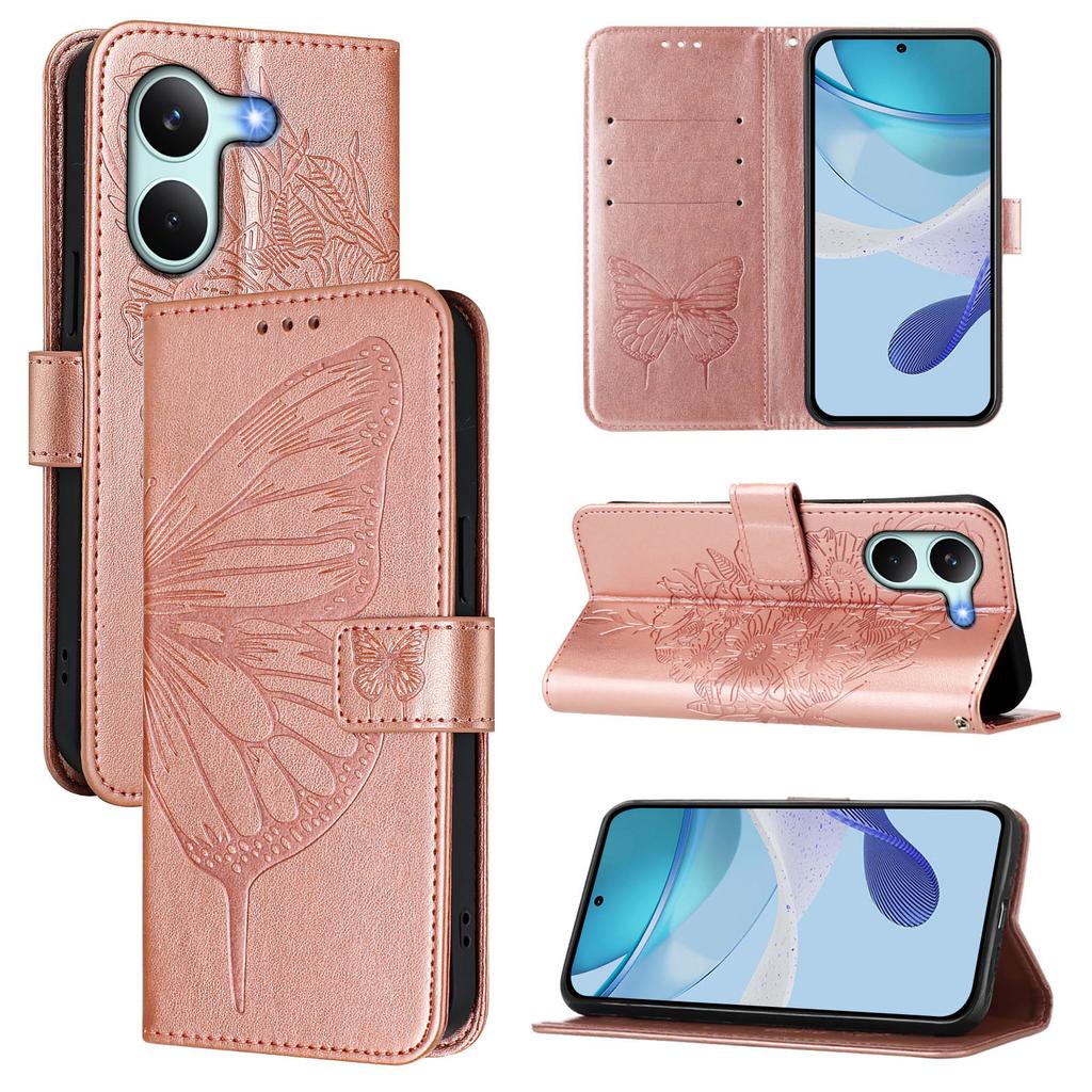 Wallet Case for Redmi Turbo 5 5G - Leather/PU, Rose Gold, With Lanyard