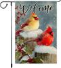 Winter Welcome Garden Ag 12x18 Inches Double-sided Small Cotton Fabric with Snow Scene, Red and Yellow North American Card EEZ