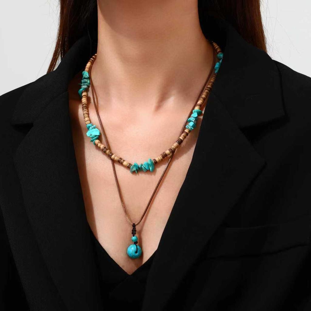 Bohemian Turquoise Coconut Shell Leather Necklace Set for Men