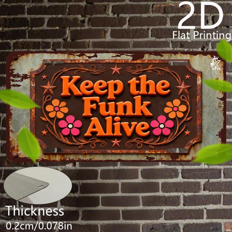 2D Flat, 1pc Vintage Funk Music Decorative Sign - Keep the Funk Alive Retro Wall Art Plaque, 6x12 Inch Aluminum Metal Wall Decor