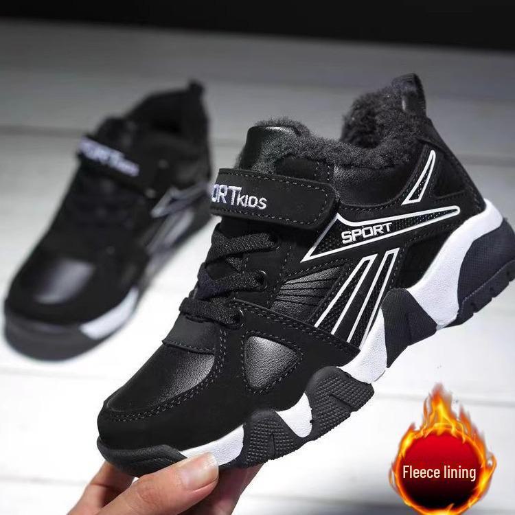 Boys' Winter Cotton Sports Shoes: Warm, Non-Slip, Velvet Lined for Medium & Large Children