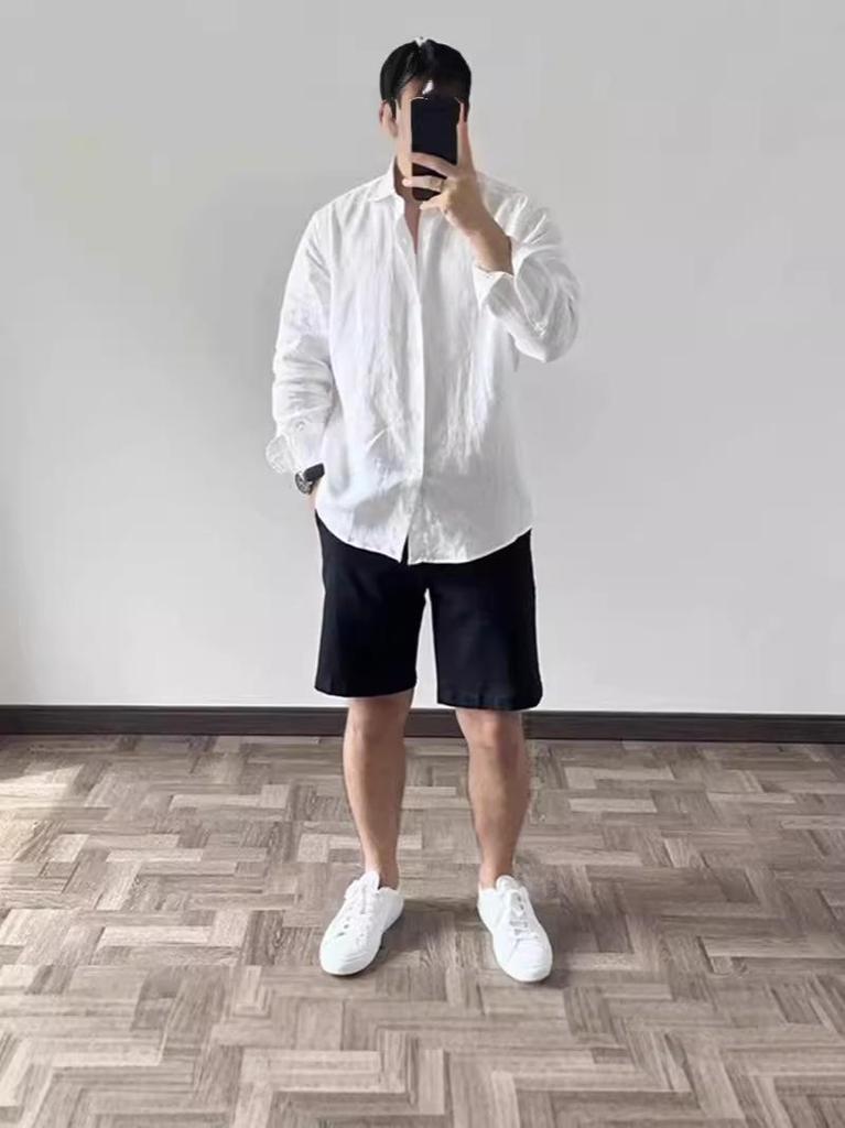 Men's High-End Cotton Linen Crinkled Shirt - Loose, Breathable, Long Sleeve, Sun Protection, Casual Versatile Top