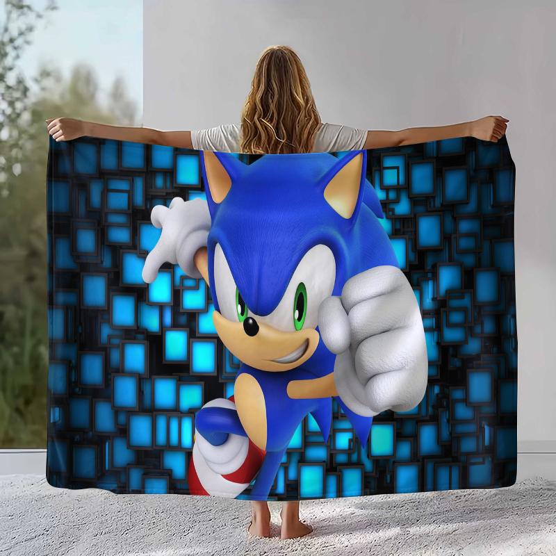 Retro S-Sonic Cartoon Game Flannel Blanket,Ultra Soft Warm Plush Throw for Home Bedroom Bed Sofa Cover Camping Picnic gift