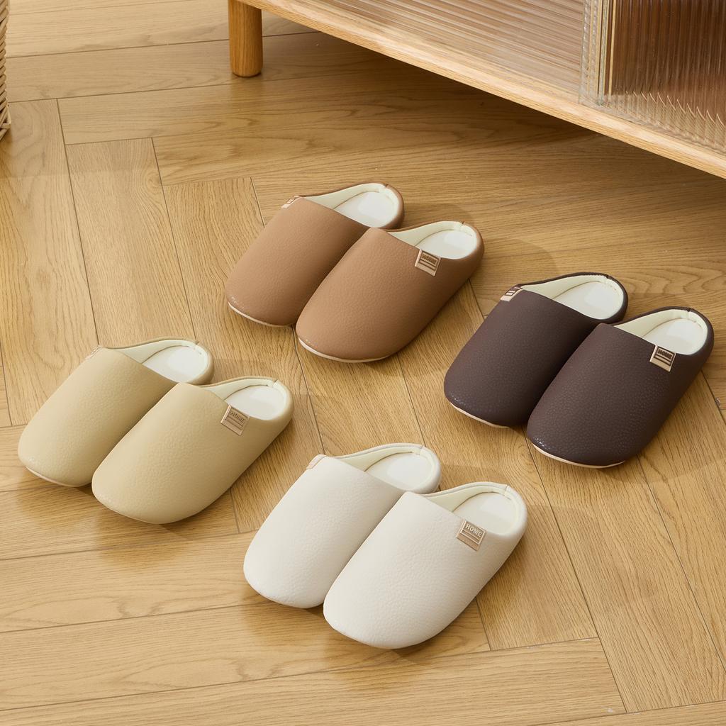 Women Home Slippers PU Warm Slides Comfortable Non-slip Slippers Indoor Outdoor Men Casual Slippers