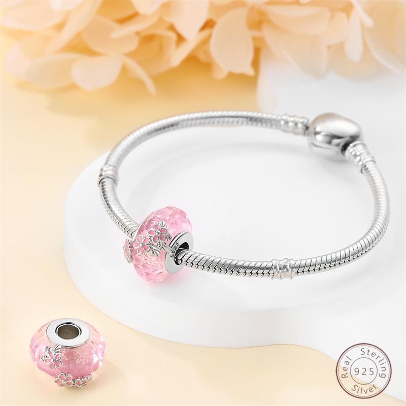 100% Copper Safety Clasp Glass Pink Flower Shiny Zirconia Beads 3Mm Diy Holiday Exquisite Jewelry Gift Making