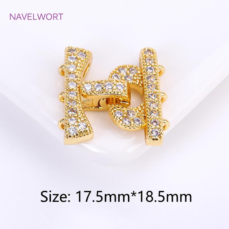 

18K Gold Plated 3 Strands Clasps Connectors For Bracelet Necklace Making Accessories,Inlaid Zircon Brass Fastener For Jewelry 1 piece