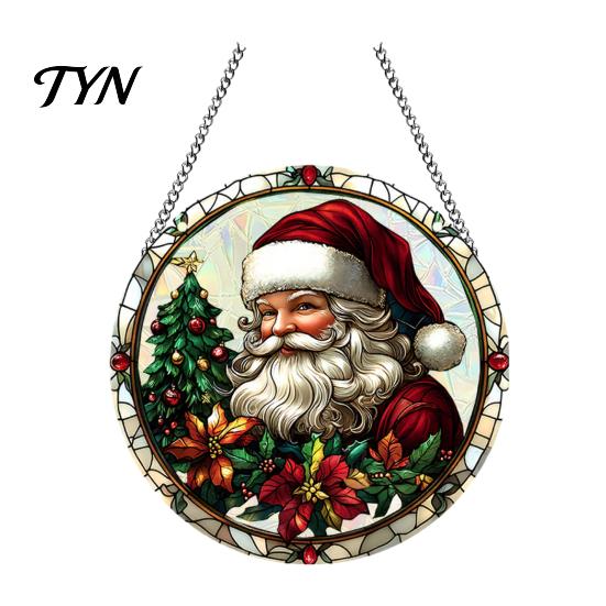 Durable Acrylic Holiday Signage Christmas 2D Hanging Ornaments, Stained Glass Style Snowman Santa Snowflake Lightweight Wall Ornaments Window