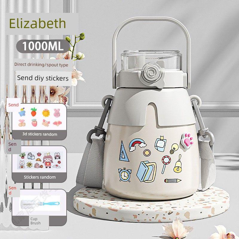 New 316 Stainless Steel Large-Capacity Insulated Cup Cartoon Portable Big Belly Straw Cup for Children and Girls Going to School