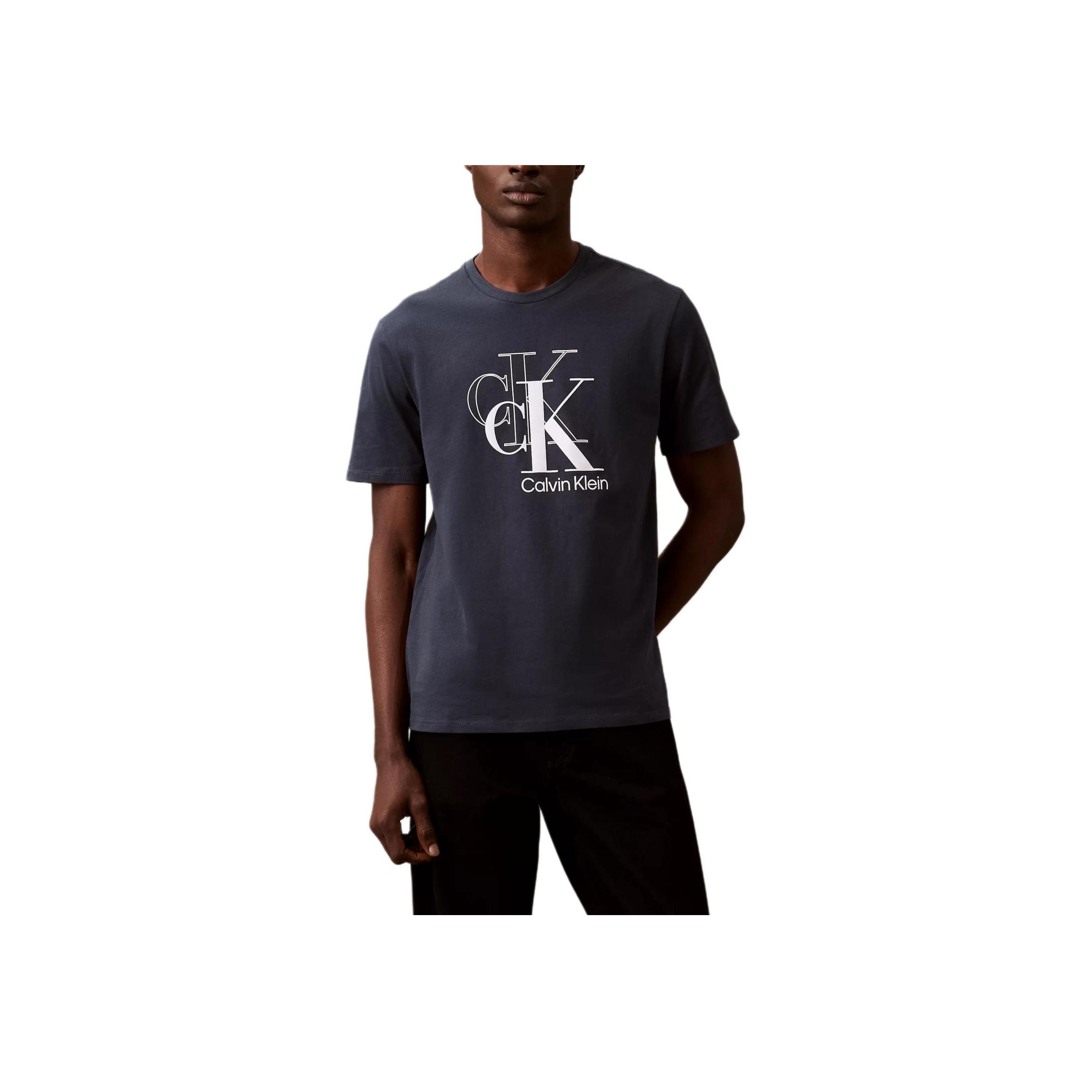 

Calvin Klein Мягкая дышащая футболка с круглым вырезом и коротким рукавом с буквенным узором, мужские топы, темно-синего цвета 40EC825-410 S