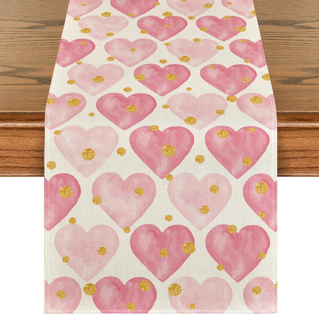 Valentine's Day Red Love Hearts Table Runner, Super Soft Tablecloth, Anniversaries, Engagement, Kitchen Dining Fireplace Mantel Decor