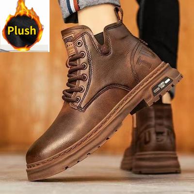 Outdoor Stiefel Herren Herbst und Winter Neue Trendige Lederschuhe Britischer Stil Retro Tooling Kurze Stiefel