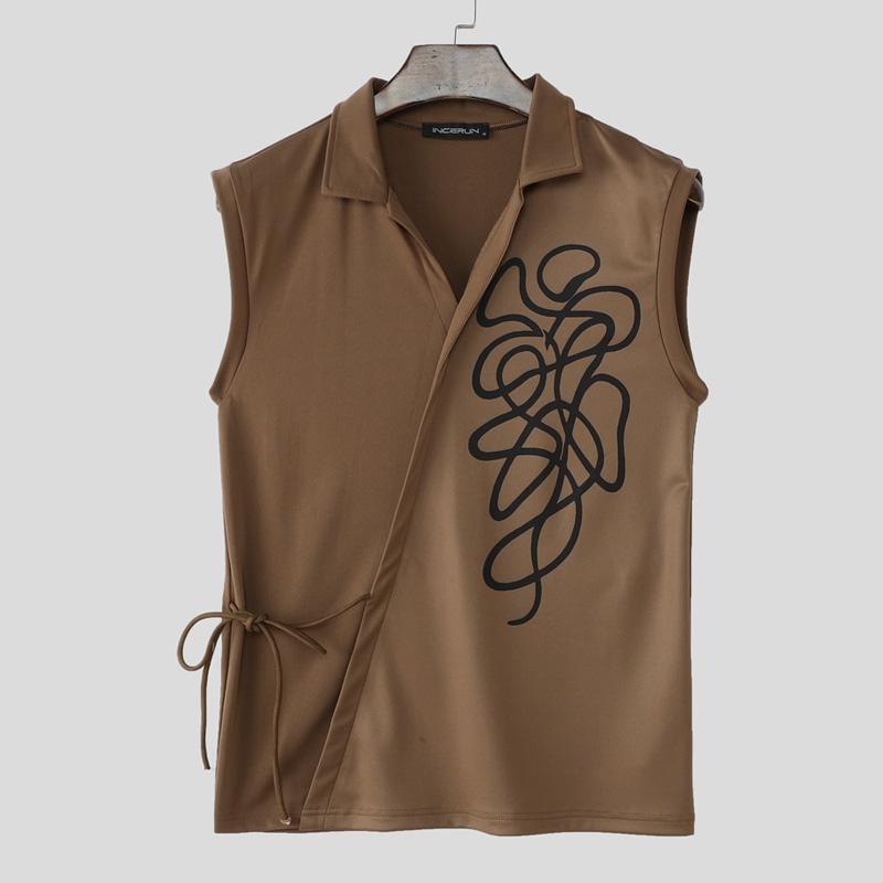 

INCERUN Мужские майки без рукавов с лацканами и принтом спереди крест-накрест 5XL коричневый