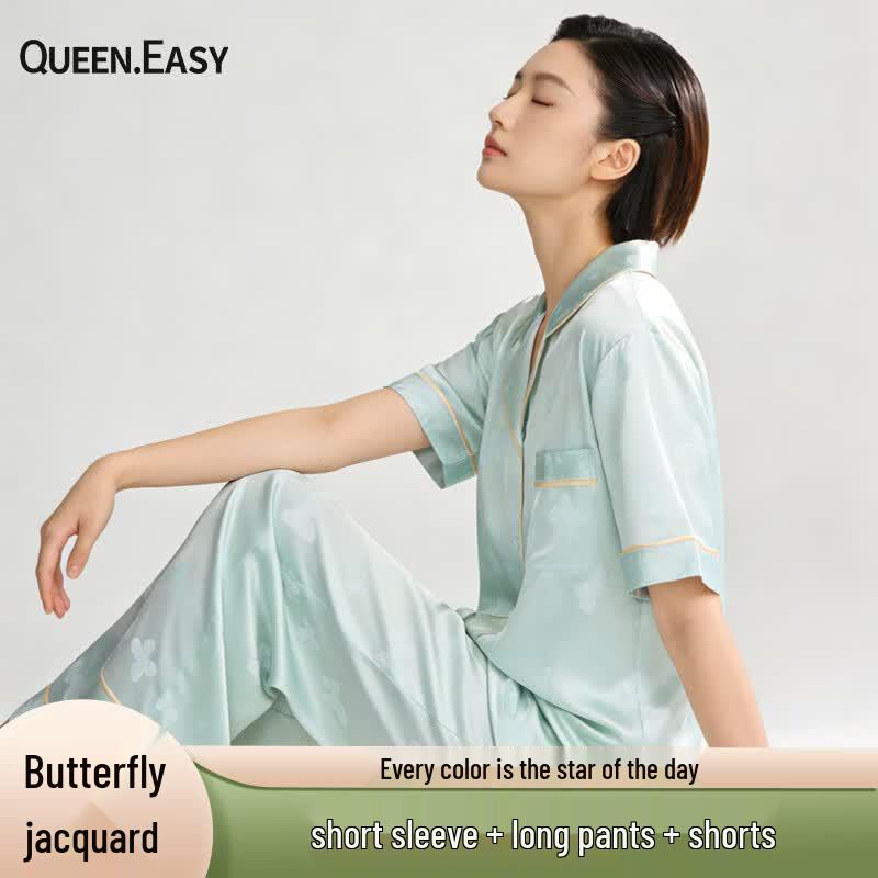 QUEEN.EASY Women s Ice Silk 3-Piece Pajama Set M