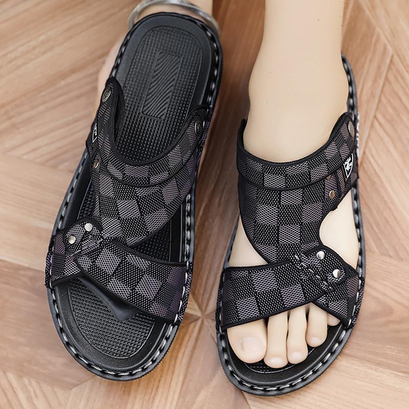 Fashion Car Suture Cool Summer New 2025 Mixed Material Breathable Men Wear Non-slip Two Wear Leisure Massage Comfortable Slippers