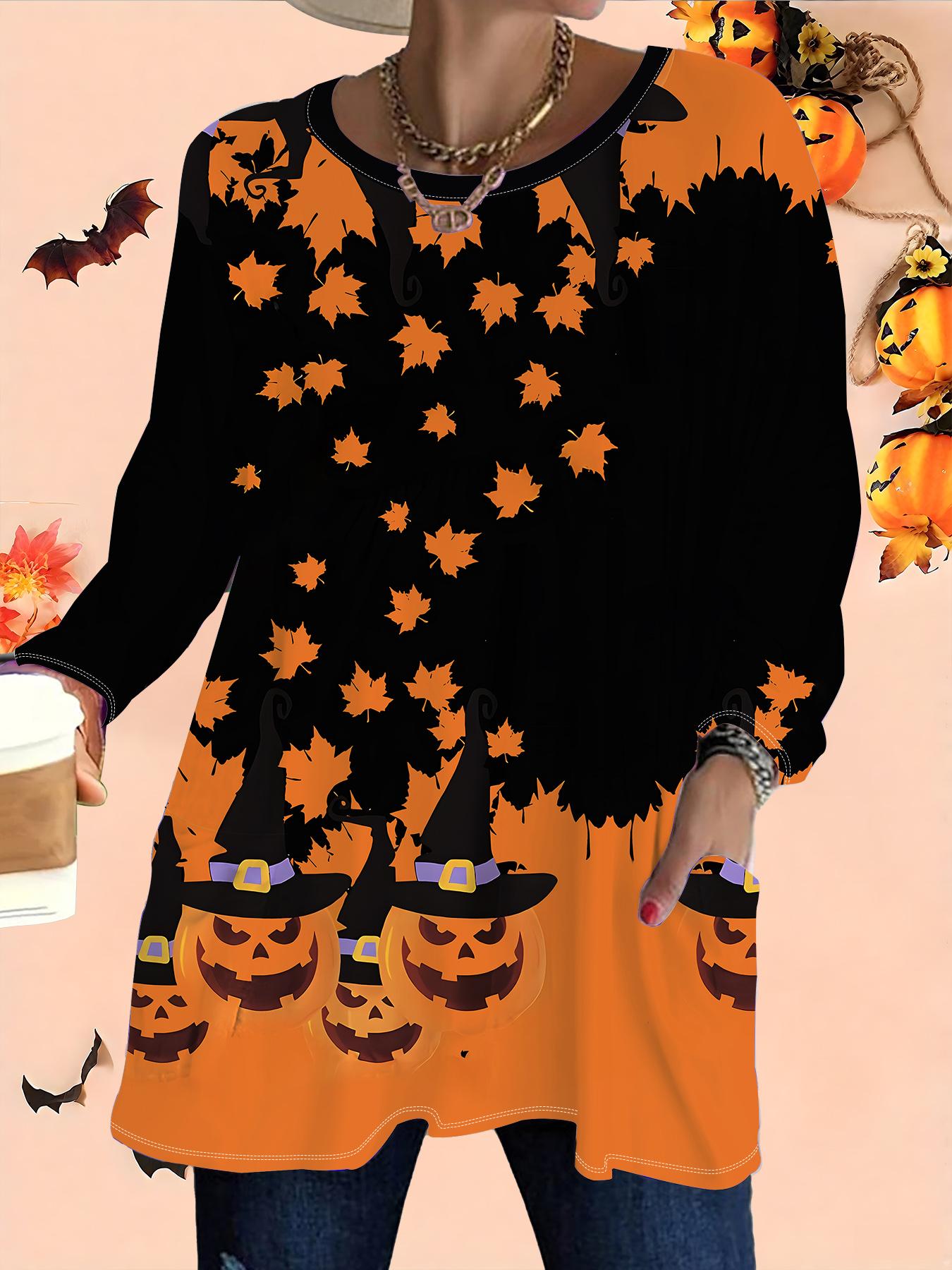 

2025 Осень Зима Новые Женские Топы Большого Размера, Модные Футболки с 3D-принтом на Хэллоуин с Круглым Вырезом и Длинным Рукавом 1XL чёрный