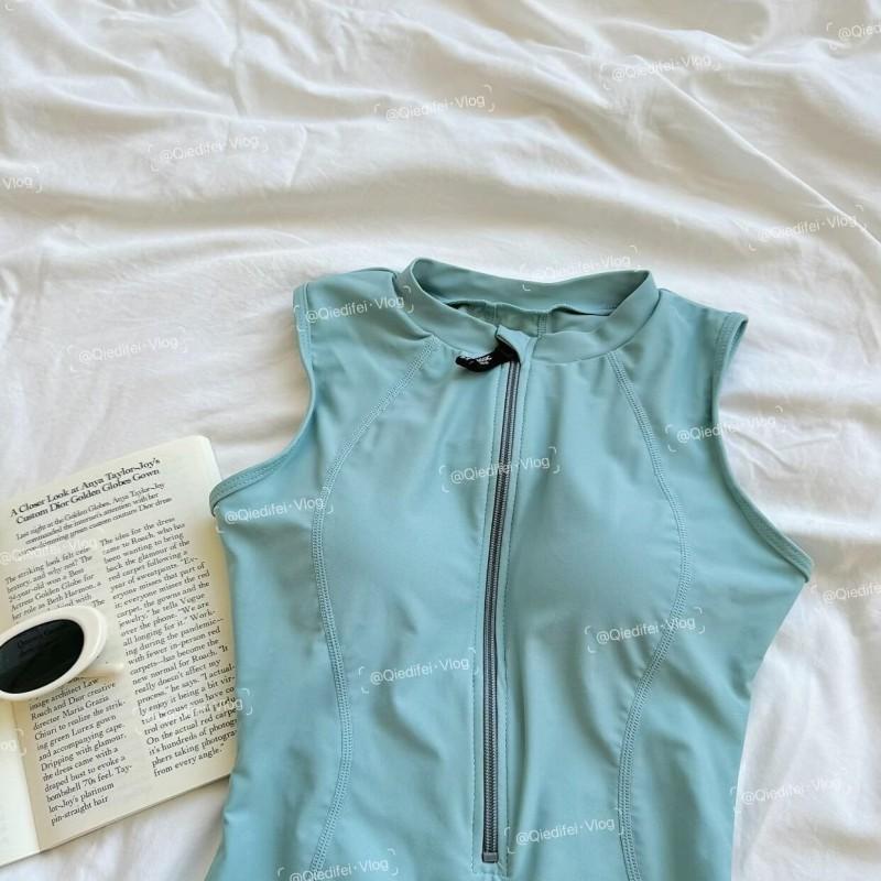 Womens Solid Color High-Waisted One-Piece Swimsuit With Built-in Pad Swimming Pool Training Leisure