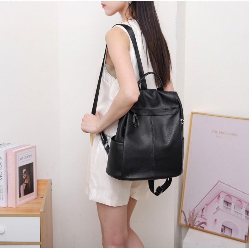 

Genuine Leather Backpack Women In Early Korean Style All-matching Fashionable Soft Casual Bag Length 31 width 17 height 32cm чорний