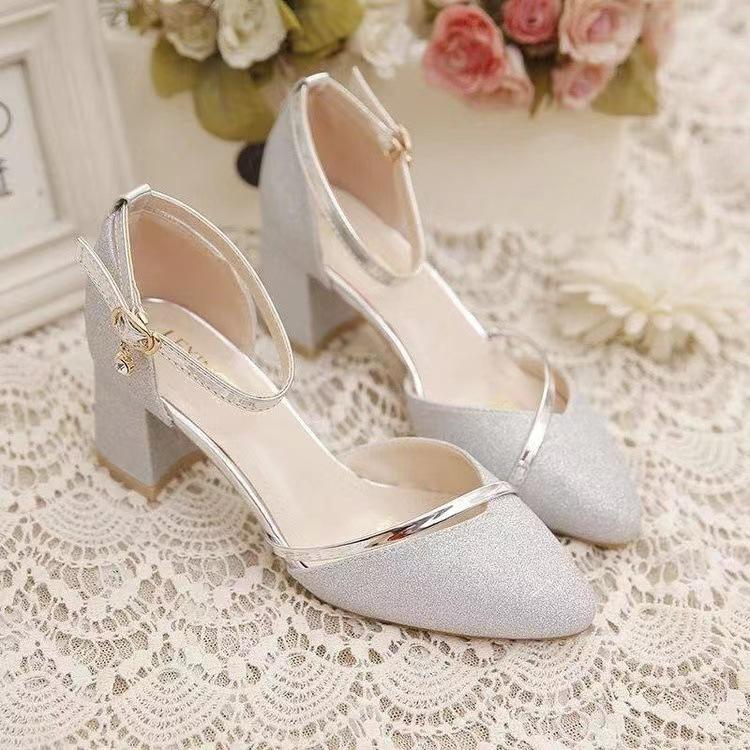 Border Trade High Heel Single Shoes Women's New Summer Baotou Hollow Thick Heel One-word Buckle High Heel Sandals Women