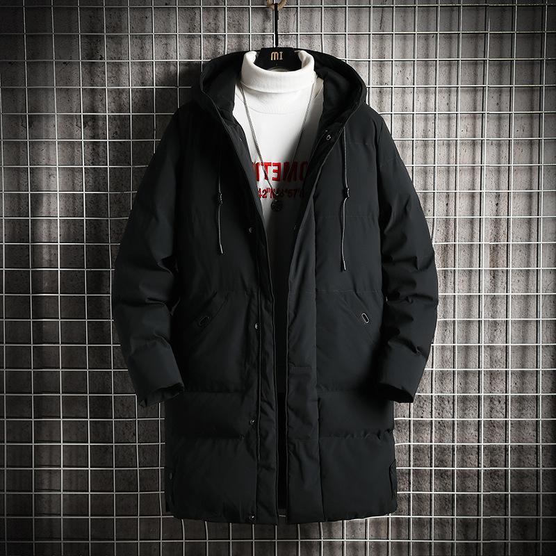 Medium-length Cotton Jacket Men's Large Size Winter Loose Hooded Cotton Jacket Solid Color Thickened Down Cotton Coat Outdoor Cold Solid Color