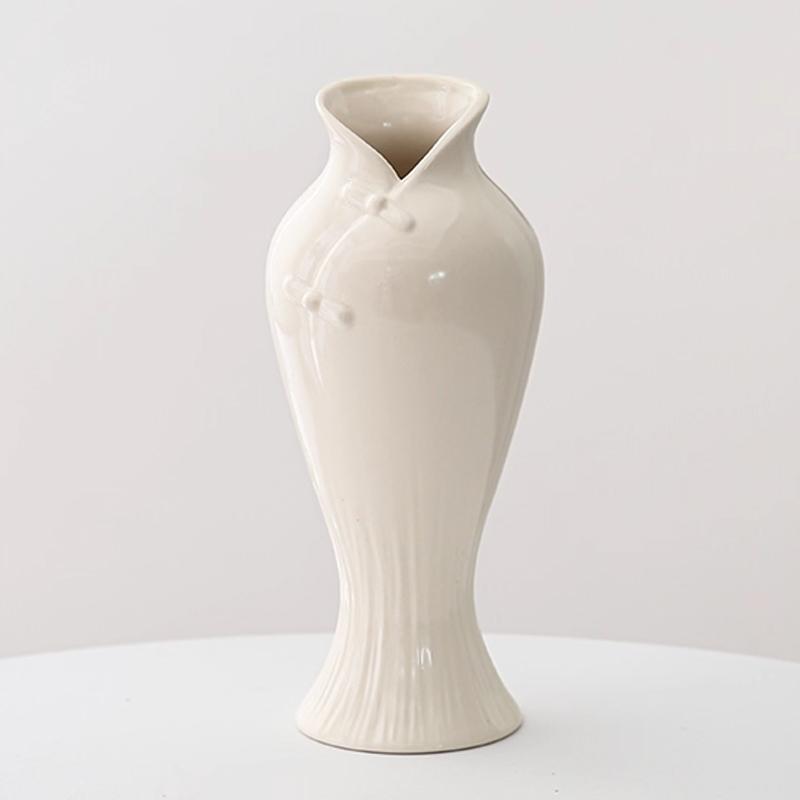 Chinese style Ceramic Qipao Shaped Vases, Home Dining Table Living Room Bedroom Office Decorations Accessories, Flower Ware, 1Pc