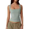 Solid Color Square Neck Sleeveless Top Solid Color Square Collar Slim Fit Sleeveless Top Female