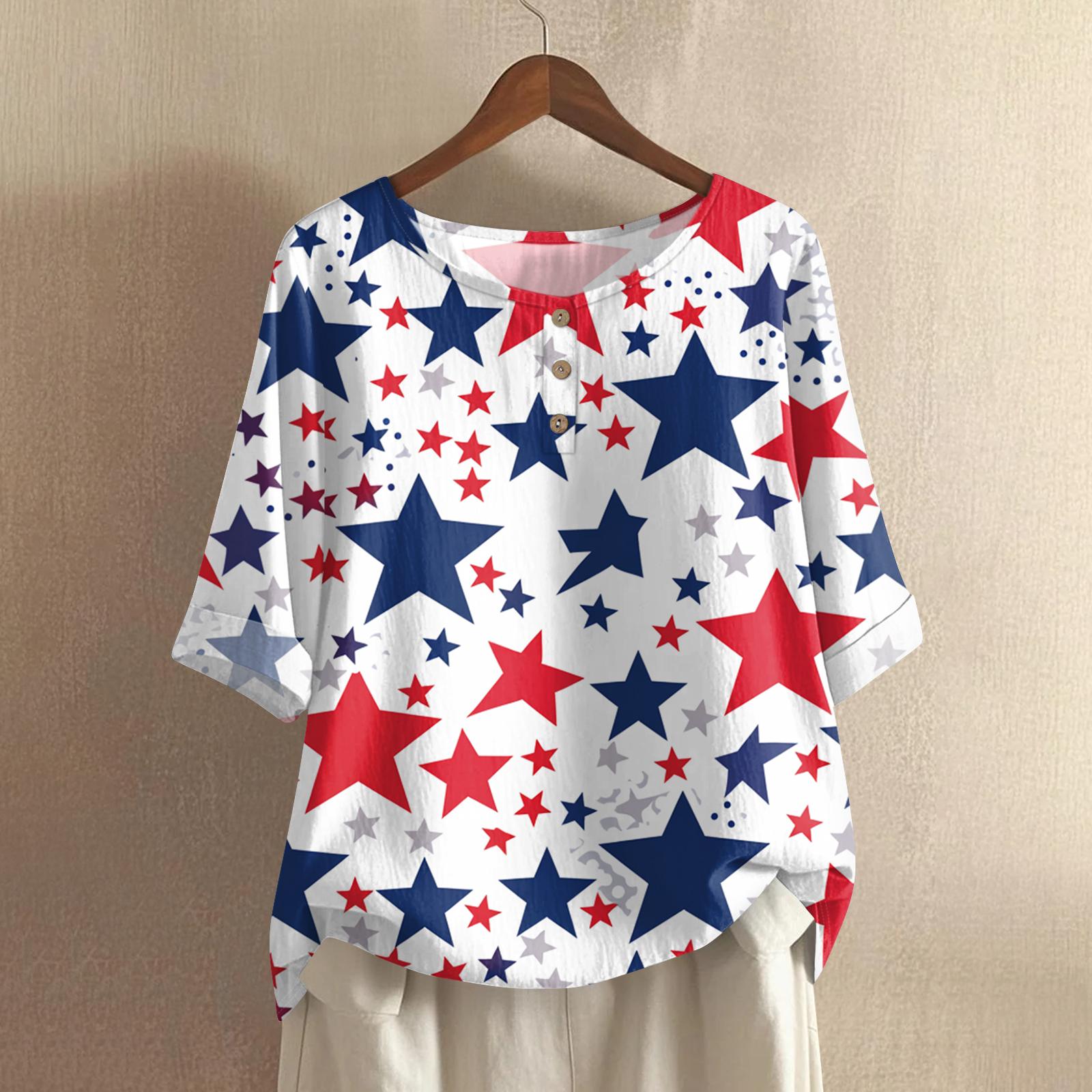 Женская модная и повседневная рубашка с полурукавом, круглым вырезом, принтом, из хлопка и льна, блузка-топ S киноварь