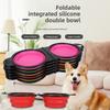 2 In 1 Dog Bowl Portable Folding Pet Double Bowl Collapsible Silicone Water Bowls for Dog Outdoor Travel Cat Dog Feeding Bowl