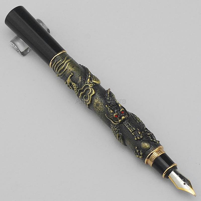 Jinhao Высококачественная Металлическая Винтажная Перьевая Ручка Серия  Восточный Дракон  Тяжелая Ручка Иридиевое Тонкое Перо Золотые Принадлежности Пишущая Подарочная Ручка бронзовый