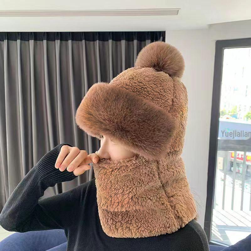 

Женская осенне-зимняя ветрозащитная шапка с шарфом и маской, защита ушей, плюс бархатная подкладка, утолщенный велосипедный головной убор.