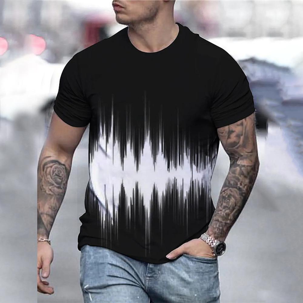Fashion Men's T-Shirt Black White Stripe Printed Personalized Casual Plus Size Comfortable Round Neck Short Sleeved T-shirt