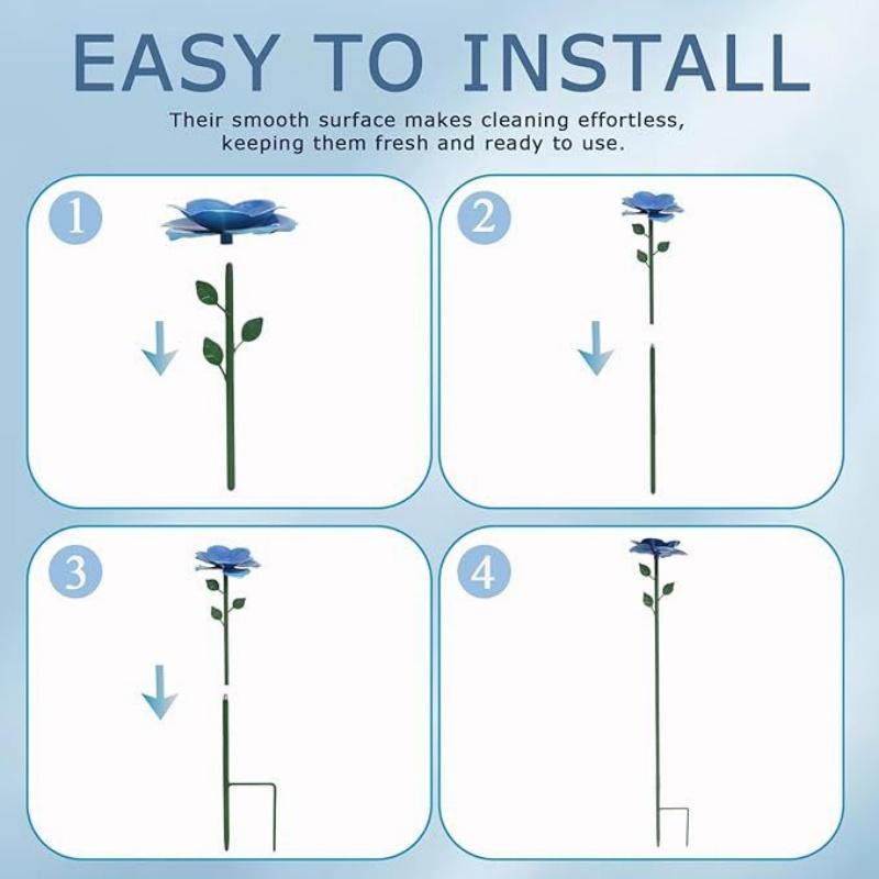 4x Bee Watering Station Metal Flower Stakes Butterfly Bath Bowl Water Feeder