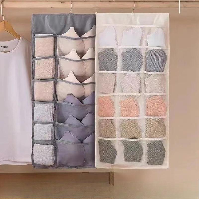 Double Sides Underwear Storage Hanging Bag Dormitory Home Wardrobe Hanging Wall Foldable Bag Underpants Socks Organizer 12+18