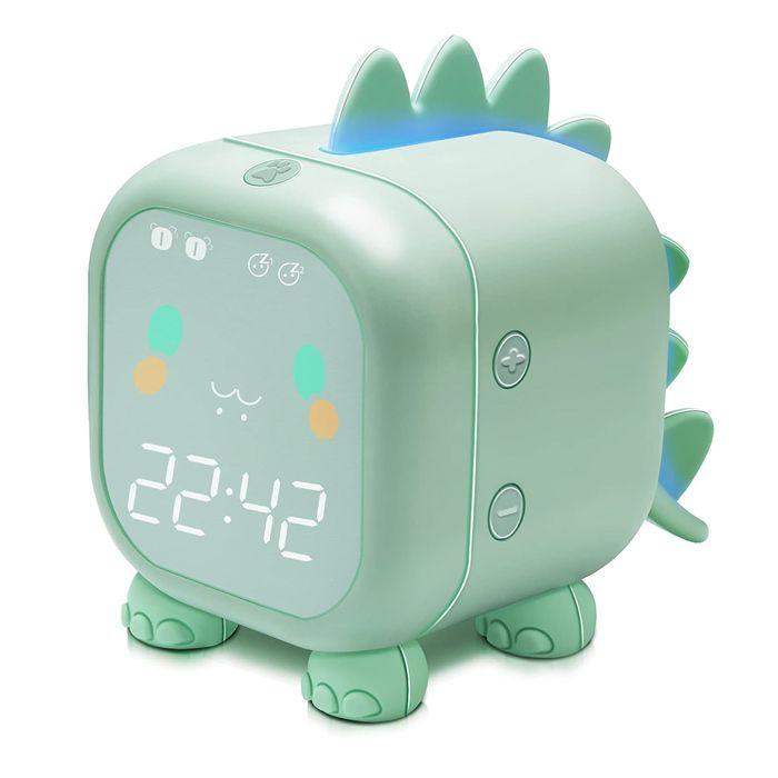 Réveil amusant en forme de dragon, vert, minuteur intelligent pour enfants.