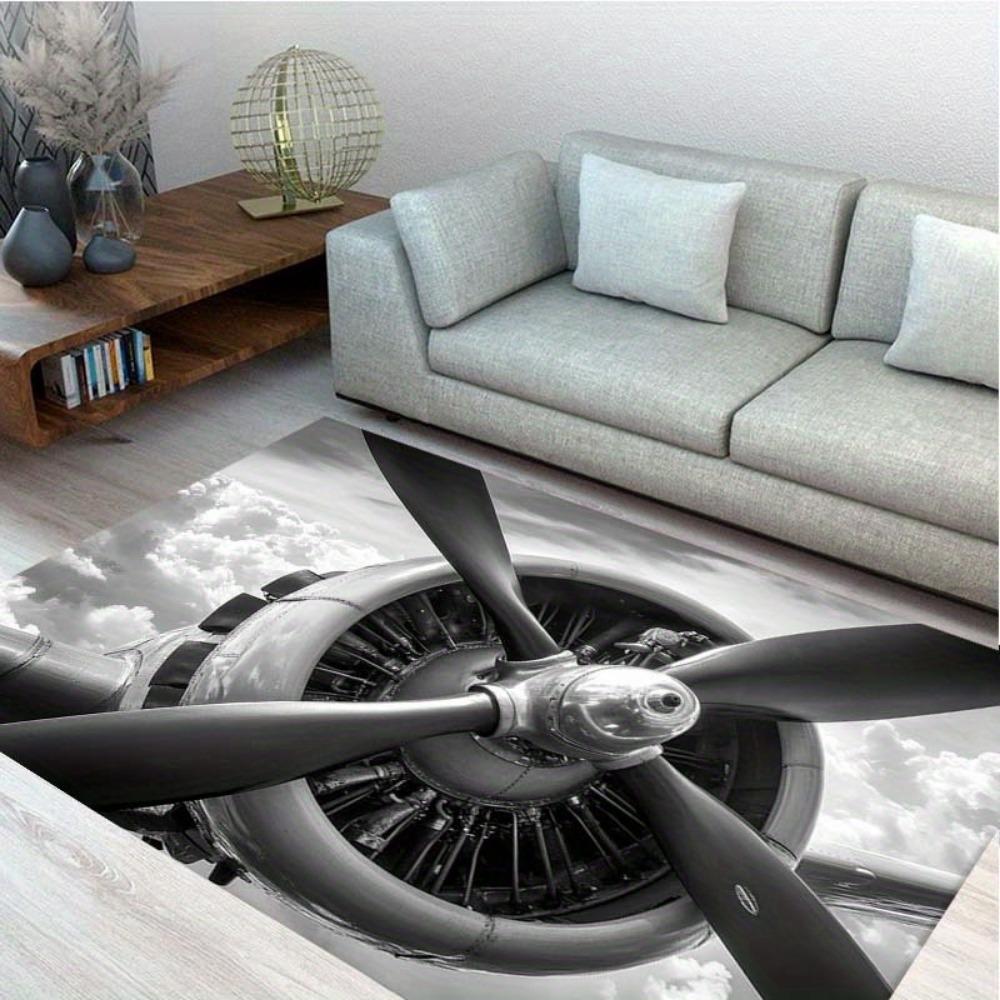Aviation Inspired Jet Engine Propeller Floor Mat, Non-Slip Rectangular Large Area Rug, Decorative Carpet for Living Room Bath