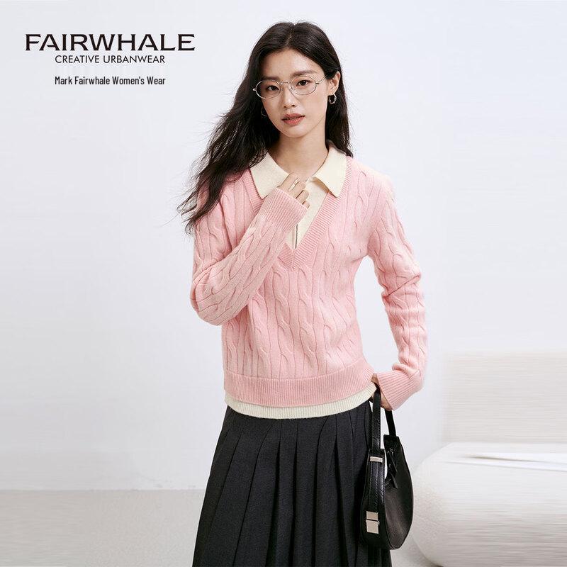 

Mark Fairwhale Women s 100% Wool Faux Two-Piece V-Neck Cable Knit Sweater One Size (90-140 Jin)