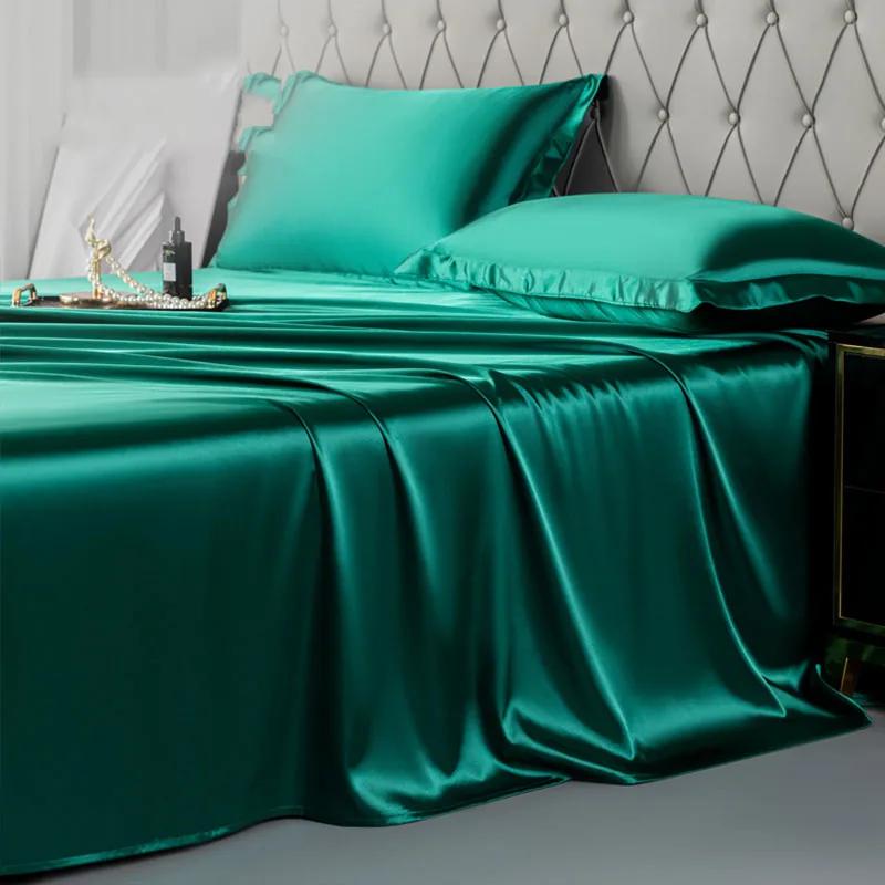 Satin Silk Bed Sheets for Summer Plain Flat Sheet for Double Bed Twin/Full/Queen/King Size Bed Linen (pillowcase Need Order)